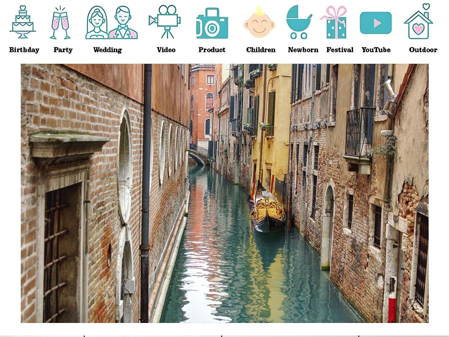 20x10ft Fabric Venice Narrow Canal with Gondola and Historic Buildings Backdrop Historic Cultural Background for Travel Themed Party Decorations Home Wall Hanging Tapestry Photo Booth Props