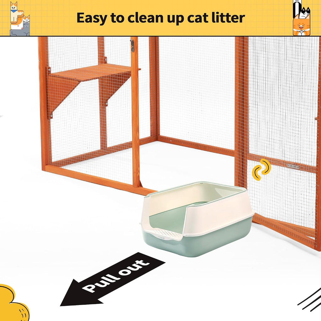 Catio Outdoor Cat Enclosure, 71' Large Weatherproof Catios with Cedar Wood Frame for cat Patio, Heavy Duty Outdoor Cat Condo & Cage, Indoor cattio for Cats (Orange-Red, Large)