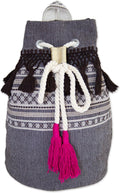 NOVICA Artisan Handcrafted Cotton Backpack Striped Drawstring Mexico Handbags Grey Sharkskin Backpacks Woven ' Day Trip Fringe'