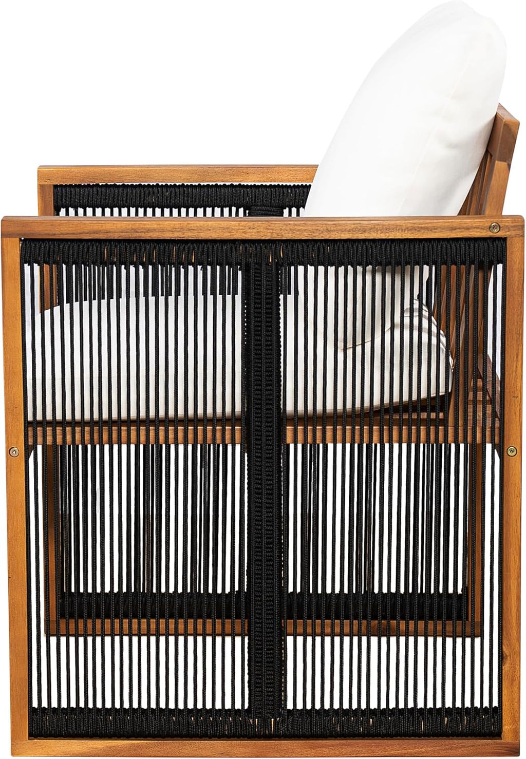 Christopher Knight Home Kiaya Outdoor Dining Chairs Set of 2 with Rope-Wrapped Accents, Acacia Wood Patio Dining Room Chair with Seat and Back Cushions, Comfy Outdoor Chairs Set of 2, Cream+Teak+Black