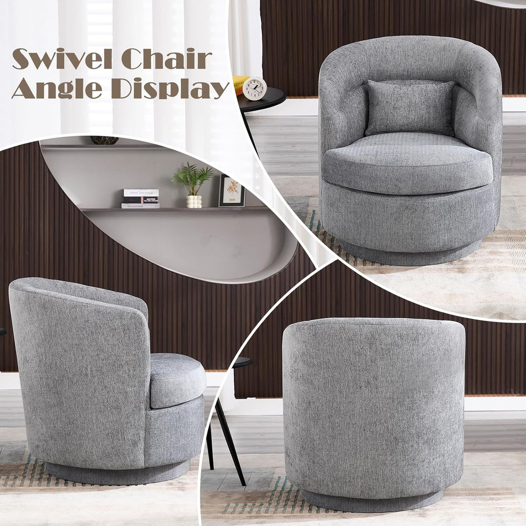 CANMOV Swivel Accent Chair Set of 2, 360 Degree Round Swivel Barrel Chair with Pillow, Upholstered Comfy Barrel Armchair Single Club Sofa Chair for Living Room, Bedroom, Reading Room,Dark Grey