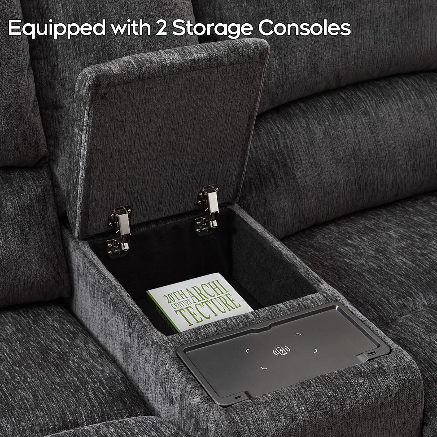 Oversized Power Recliner Sectional Sofa with Wireless Charger,Large Reclining Sectionals Couch Set with 2 Electric Chenille Recliner,USB Type-C,Storage Consloe for Living Room,32.6' Seat Width,Gray