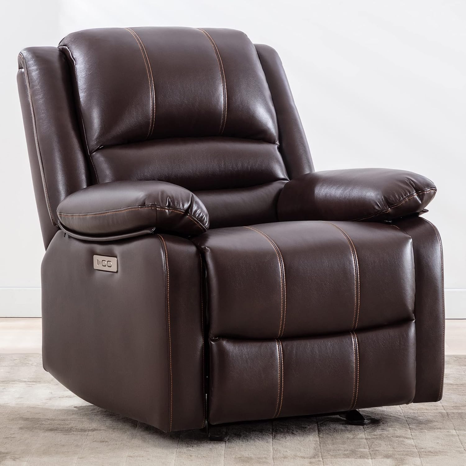Watson & Whitely Power Recliner Chair for Adults, Faux Leather Electric Reclining Chair for Living Room, Upholstered Recliner with USB Port, Dark Brown