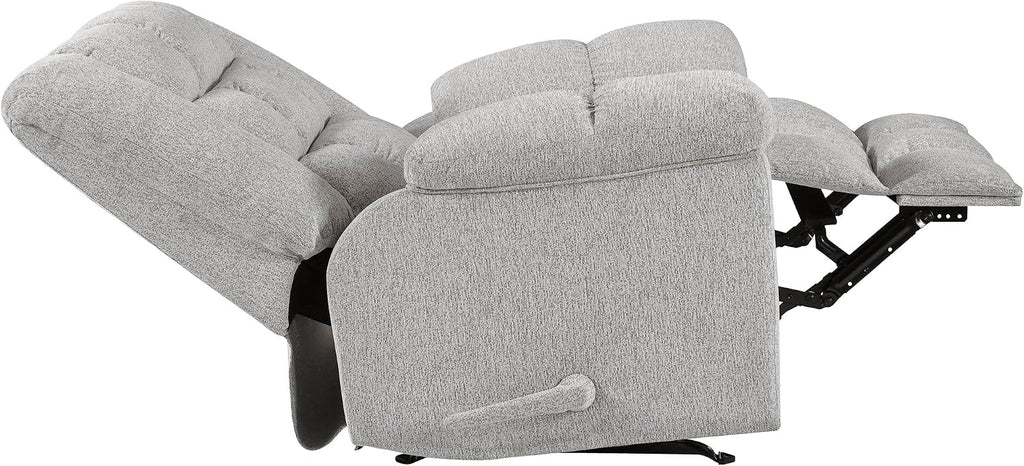 Lexicon Chenille Rocker Reclining Chair for Adults, Rocker Pull Handle Recliner, Nursery Chair for Living Room/Bedroom, High Back, Pillow Top Arms, High Density Foam Cushions, Light Grey