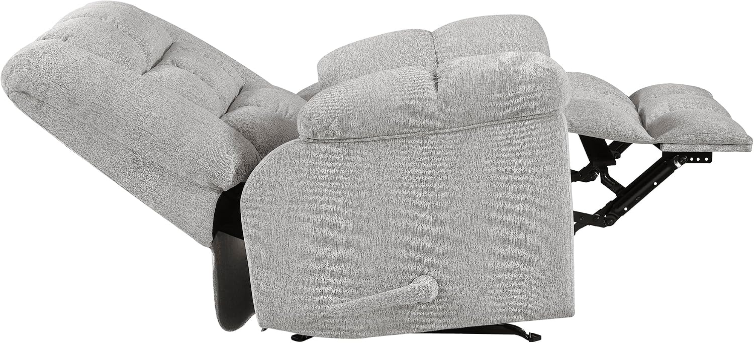 Lexicon Chenille Rocker Reclining Chair for Adults, Rocker Pull Handle Recliner, Nursery Chair for Living Room/Bedroom, High Back, Pillow Top Arms, High Density Foam Cushions, Light Grey