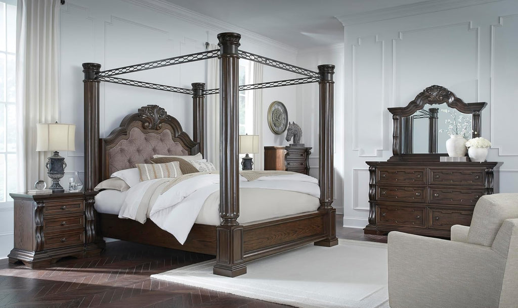 Signature Design by Ashley Maylee 6 Drawer Traditional Dresser with Mirror, Bedroom Chest of Drawers, Hardwood Solids, Oak & Ash Swirl Veneers, MDF Substrates, Cast Resin, Dark Brown