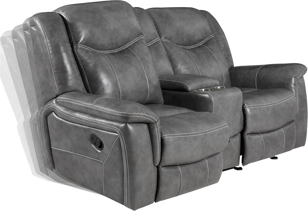 Coaster Home Furnishings - Conrad - Faux Leather Upholstered Padded Arm Glider Loveseat with Cup Holders, USB Port, Storage Drawer, and Power Outlet - Living Room & Home Theater - Gray - 650355