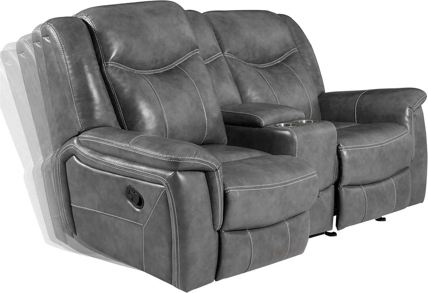 Coaster Home Furnishings - Conrad - Faux Leather Upholstered Padded Arm Glider Loveseat with Cup Holders, USB Port, Storage Drawer, and Power Outlet - Living Room & Home Theater - Gray - 650355