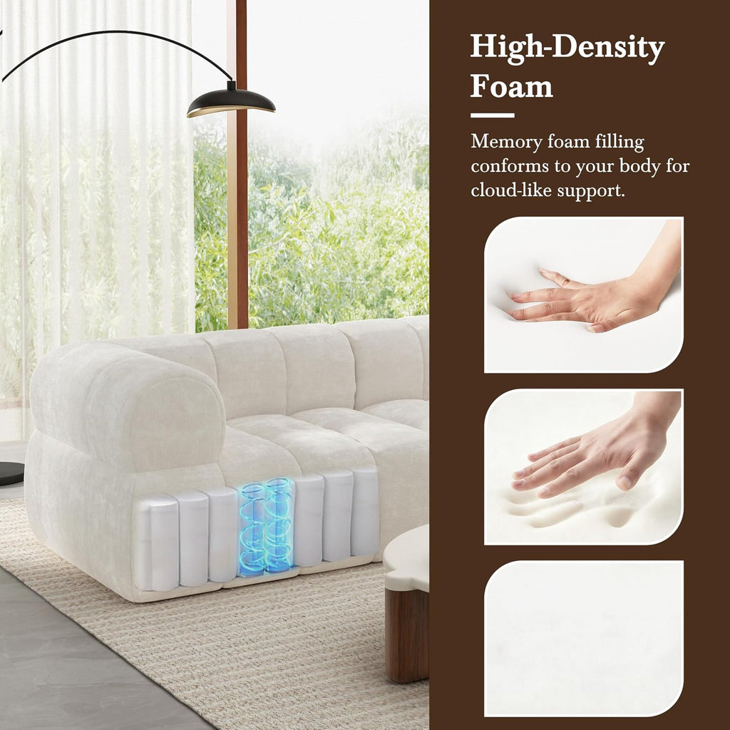 Christopher Knight Home Mania 122' Modular L-Shape Sofa Couch with Chaise Lounge, Modern Sectional Sofa Set for Living Room, Boucle Fabric Upholstered Cloud Couch with Deep Seat, Milky White