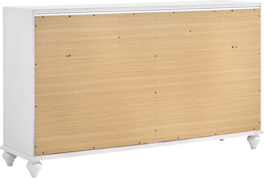 Coaster Home Furnishings - Barzini - Wood - 7-Drawer Dresser with Acrylic Panel, Crystal Hardware, Curved Handles, Turned Legs, Modern Classic Style - Bedroom - White - 205893