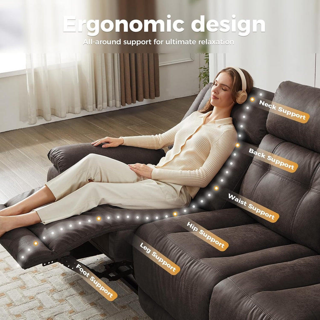 Oversized Manual Recliner Sofa, 86' Extra Wide 3 Seater Reclining Couch for Living Room, Dual Pull Handle Recliners, Upright Middle Seat, One-Piece Design No Assembly Required, Performance Fabric