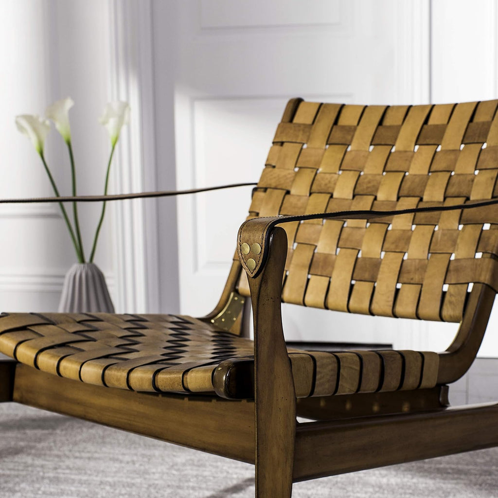 Safavieh SFV9005B Home Collection Dilan Leather Brown & Light Brown Safari Accent Chair Light
