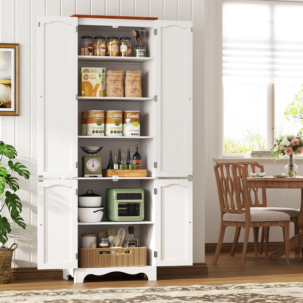 Function Home 72' Kitchen Pantry Cabinet, Freestanding Storage Cabinets, Tall Food Pantry with Doors and Adjustable Shelves, Utility Floor Cabinet for Kitchen Dining Room Living Room, White