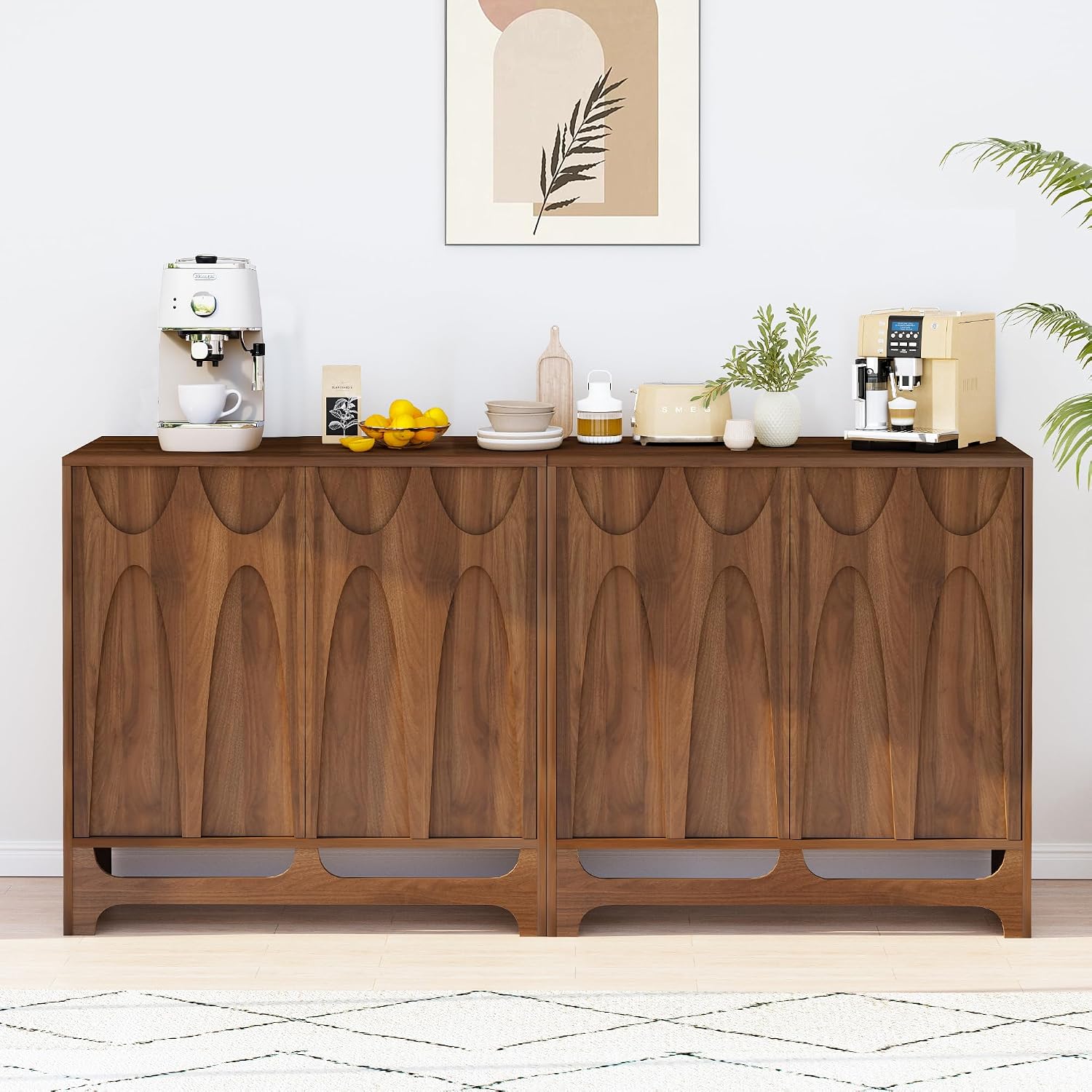 Bifins Sideboard Buffet Cabinet with Storage Set of 2, 63' Mid Century Modern Storage Cabinet with Adjustable Shelf and 4 Doors for Dining Room, Living Room,Entry