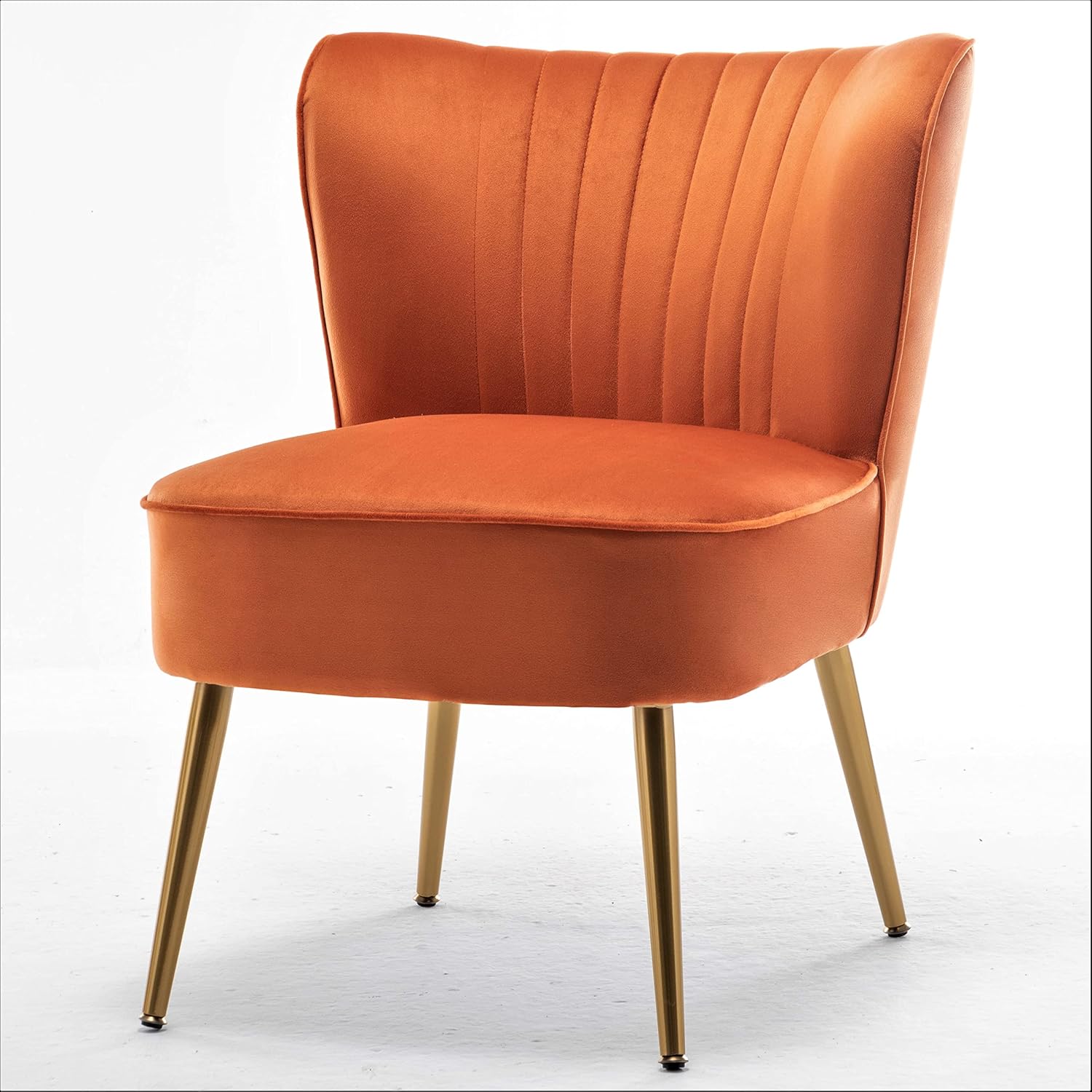 Container Furniture Direct Modern Velvet Accent Chair for Living Room, Bedroom, or Entryway, Stylish and Comfortable Armless Design with Metal Legs, Orange Red