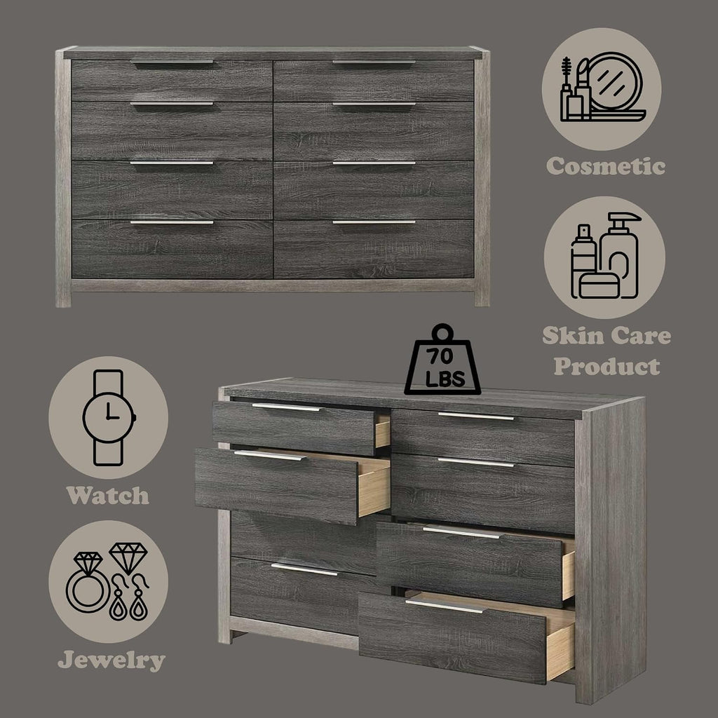 Acme Casimiro Transitional Wood 8-Drawer Rectangular Dresser in Gray