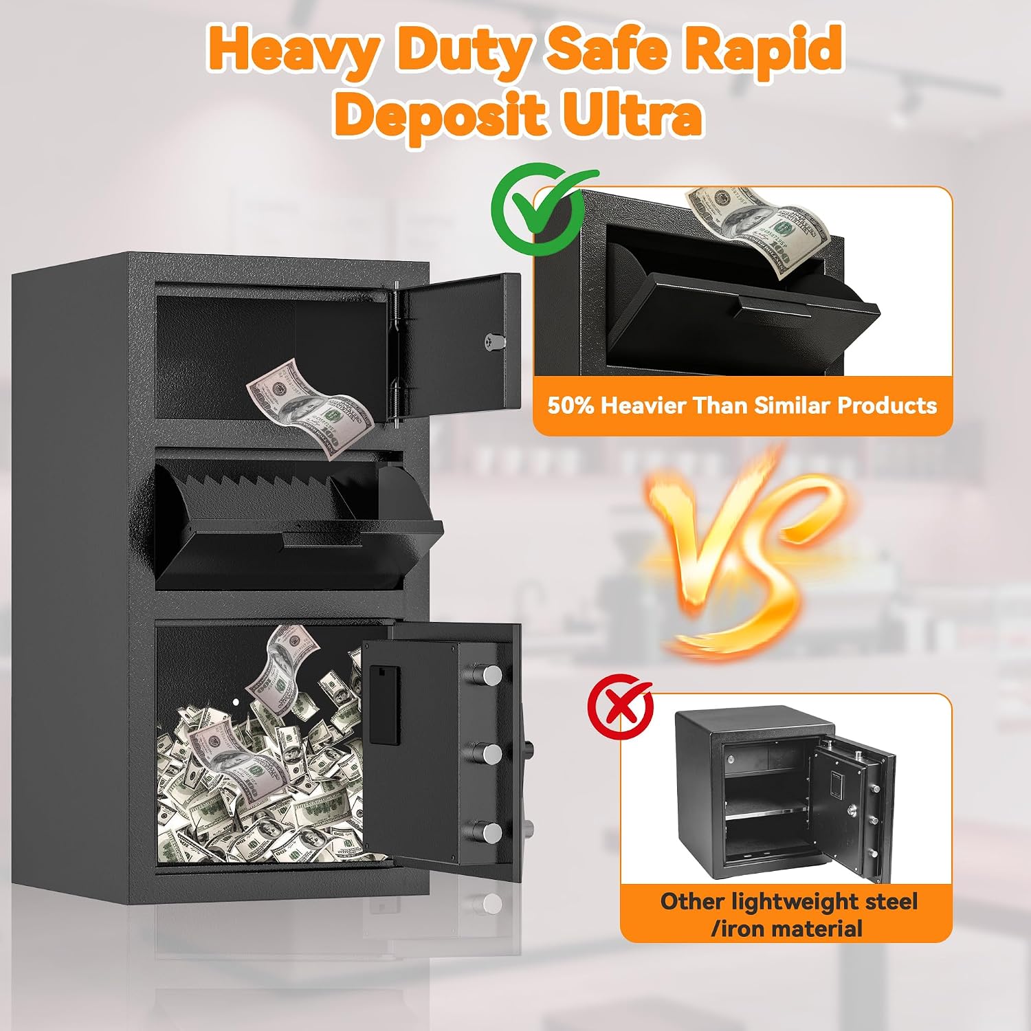 KAER 6.5 CuFt Drop Safe for Business, Cash Safe with Drop Slot, 68 lbs Heavy Duty Money Safe Box with Deposit Slot, Anti-Theft Safety Boxes for Home Floor Safe, Quick Access Digital Keypad Keys