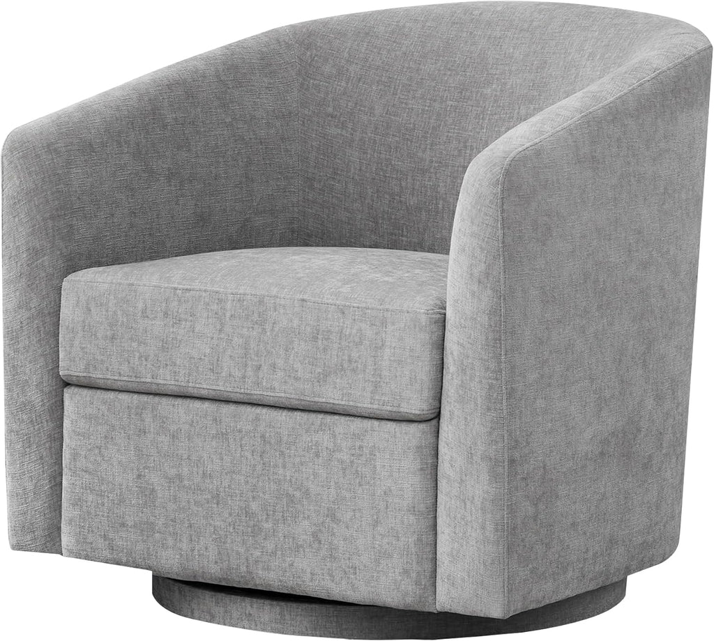 Zihanhome Chenille Swivel Accent Chair, Living Room Chairs, No Assembly Upholstered Armchair, 360°Rotating Barrel Chair for Bedroom, Apartment & Reading Nook (1, Light Grey)