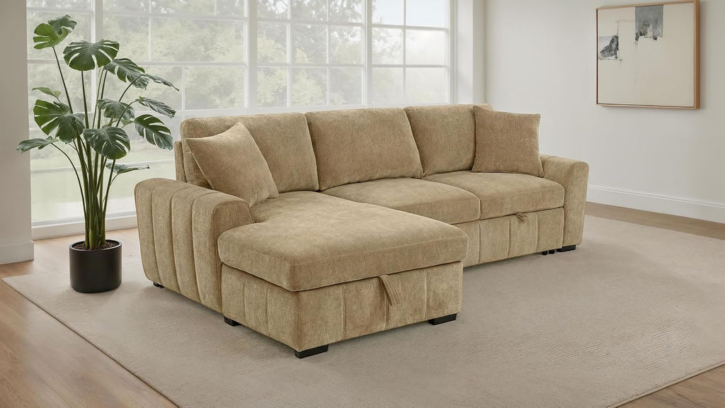 Coaster Home Furnishings - Pastrana - Wood and Fabric - Sleeper Sectional Sofa with Left-arm-Facing Chaise, and Track Arms - Living Room - Camel - 500358