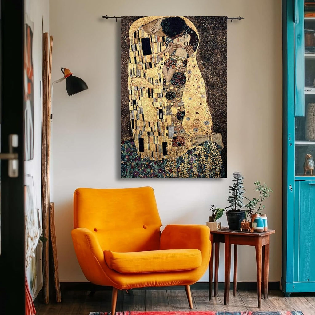 ORIMONY The Kiss by Gustav Klimt Woven Tapestry Wall Hanging, Large Vintage Medieval Tapestry for Room Aesthetic (80L x 54W)