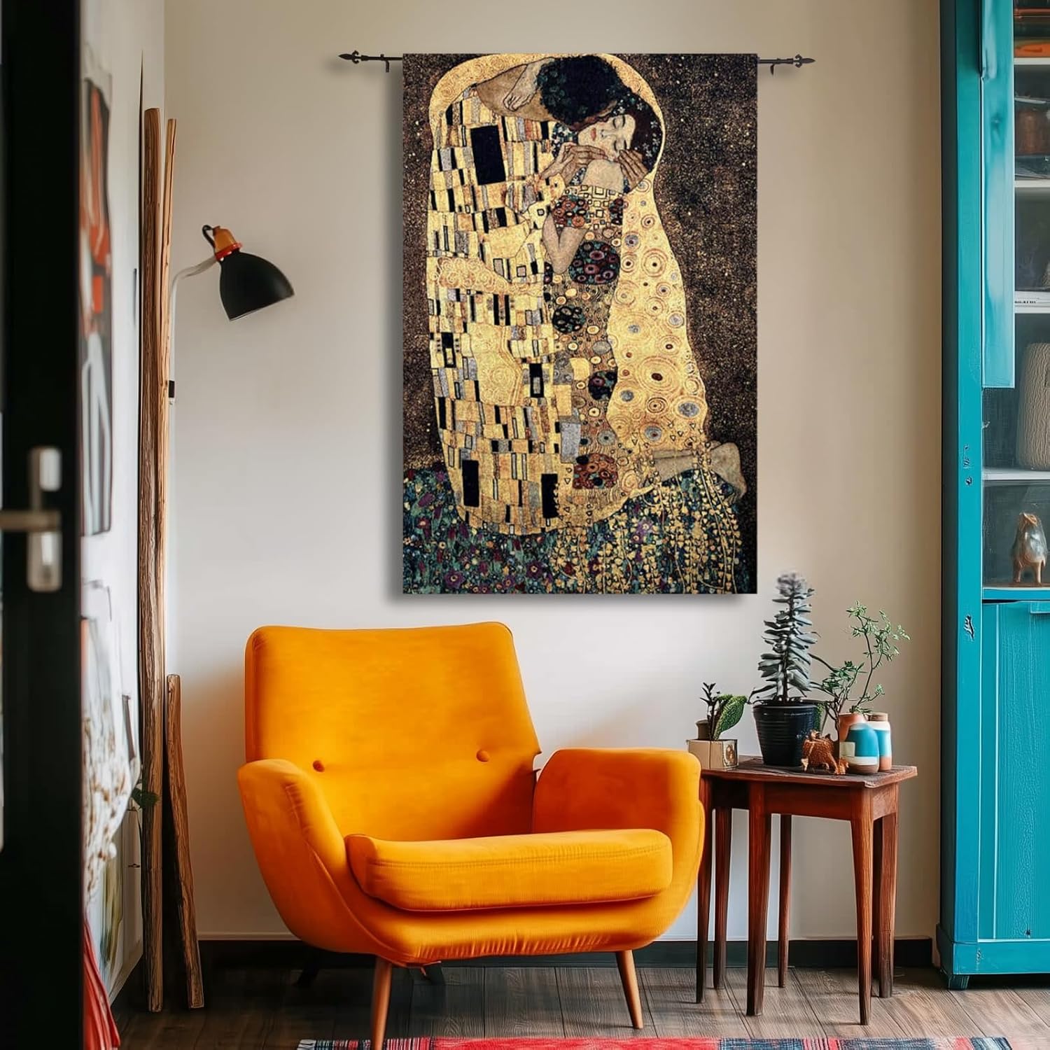 ORIMONY The Kiss by Gustav Klimt Woven Tapestry Wall Hanging, Large Vintage Medieval Tapestry for Room Aesthetic (55L x 35W)