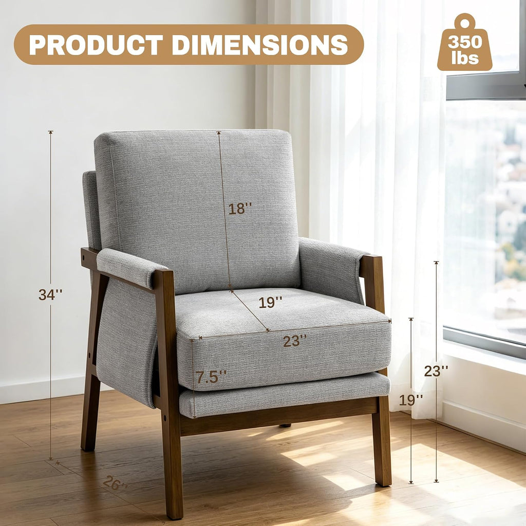 RNKSFX Grey Accent Chair for Bedroom & Living Room, Mid Century Modern Accent Arm Chair, Upholstered Anthropologie Accent Chair with Solid Wood Frame, Fabric