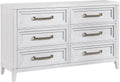 Coaster Home Furnishings - Marielle - Wood - 6-Drawer Bedroom Dresser with Antique Brass Bar Pulls, Rectangular Structure, Stepped Front Design - Bedroom - Distressed White - 224843