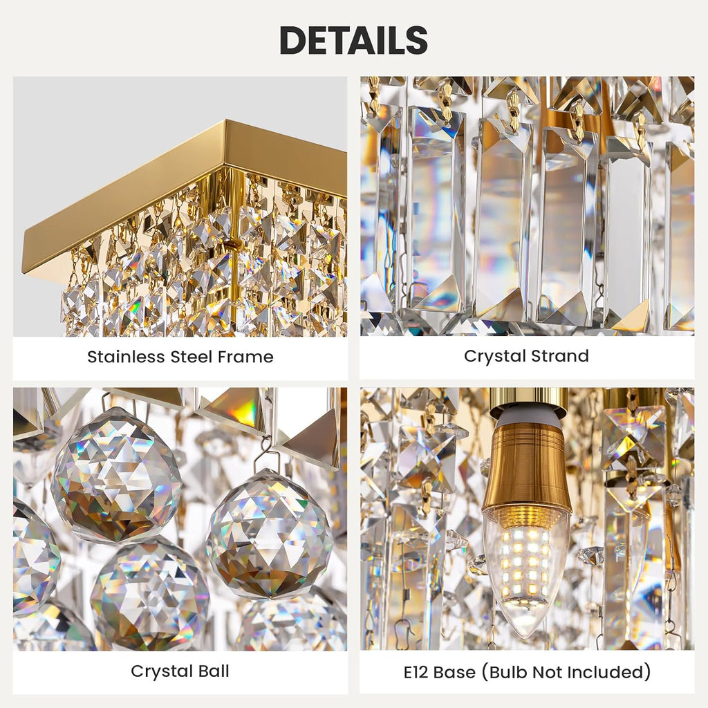 7PM Rectangular Chandelier, Modern Dining Room Light Fixture with Raindrop Chandelier Crystals, 13-Light Flush Mount Rectangle Chandelier for Dining Room, Living Room,Brass Finish L59'' x W10'' x H9''