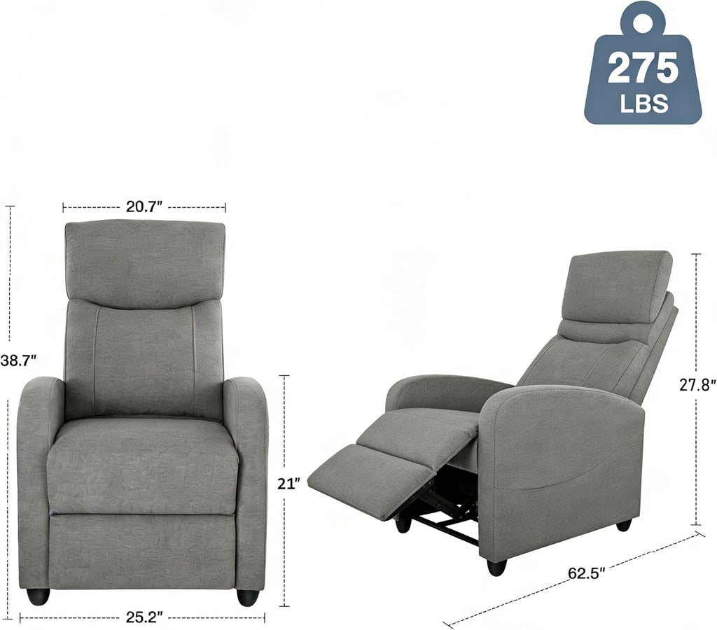 Simple Deluxe Massage Recliner Chair - Adjustable Fabric Recliner, Perfect Reading Chair & Sofa Chair for Living Room Chairs or Bedroom Chair, Small Recliner for Home Theater & Small Space, Grey