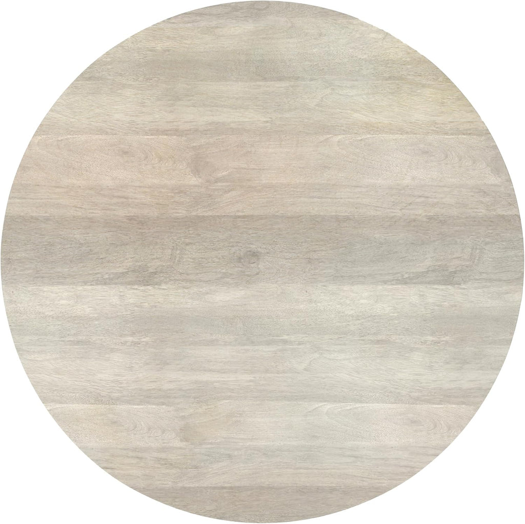 SIMPLIHOME Millbury Drum Coffee Table - 36 inch Wide Solid Mango Wood Round Living Room Table in White Wash, Contemporary Cocktail Table for Family Room or Lounge with Large Surface, Assembled