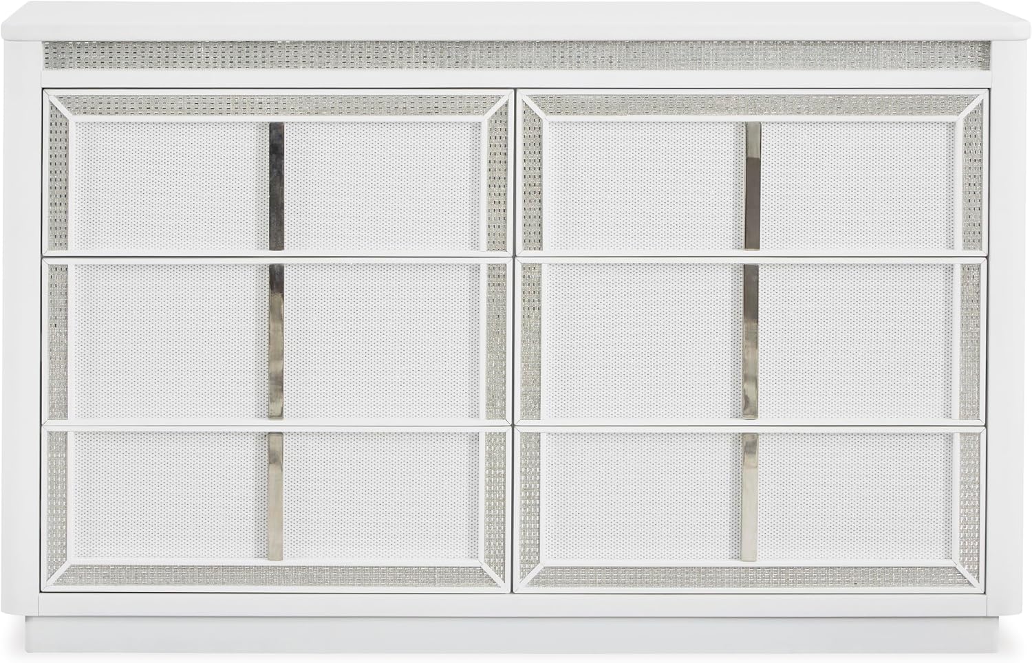 Signature Design by Ashley Chalanna Contemporary Dresser with 6 Drawers, Built-in LED Lighting, Rhinestone Details, Wood, White, 64' W x 20' D x 38.75' H