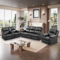Manual Reclining Couch Sofa Set with Drop-Down Table, 3 Pieces Black Leather Recliner Couch Sets, Living Room Furniture Sets, Recliner Sofa with Storage Console/Cup Holder for Home/Apartment