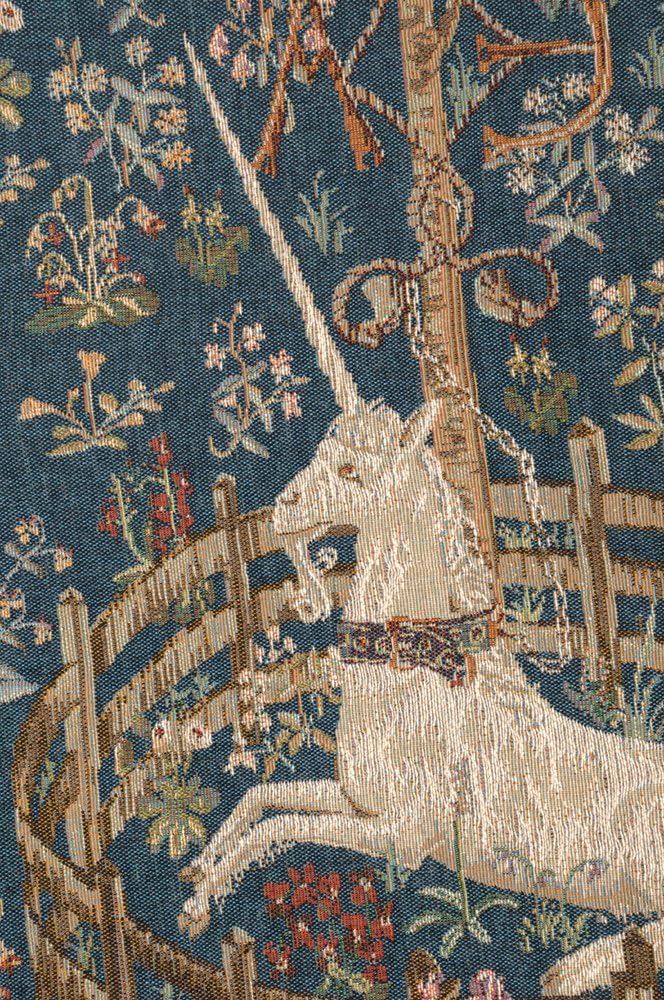 Charlotte Home Furnishings Inc. Licorne Captive Blue French Tapestry Wall Hanging 58 X 44 Inch Viscose Cotton And Polyester Blend Wall Art Perfect For Home Decor Room Decor And Wall Decor