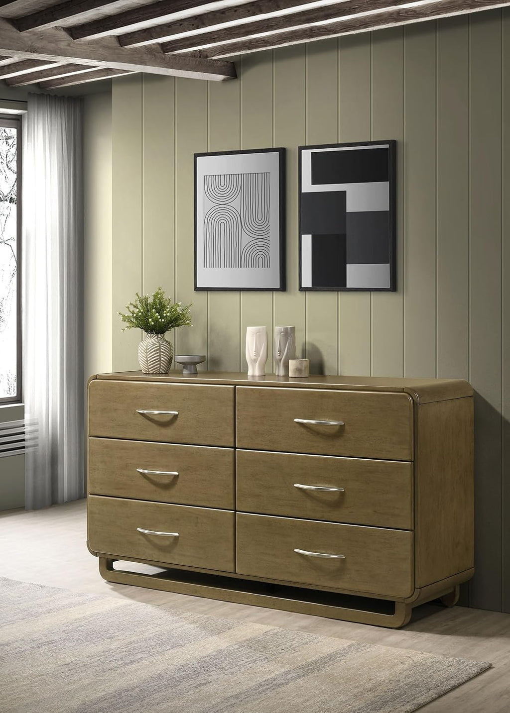 Coaster Home Furnishings - Amsbury - Wood - 6-Drawer Dresser with Metal Extension Glides, Matte Nickel Hardware, Rounded Corners and Transitional Style - Bedroom - Nutmeg - 224273