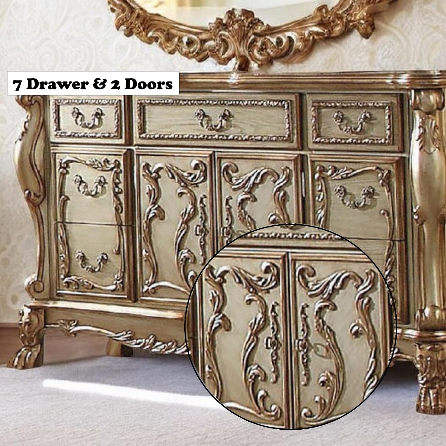 ACME Dresden Dresser/Server - - Gold Patina & Bone