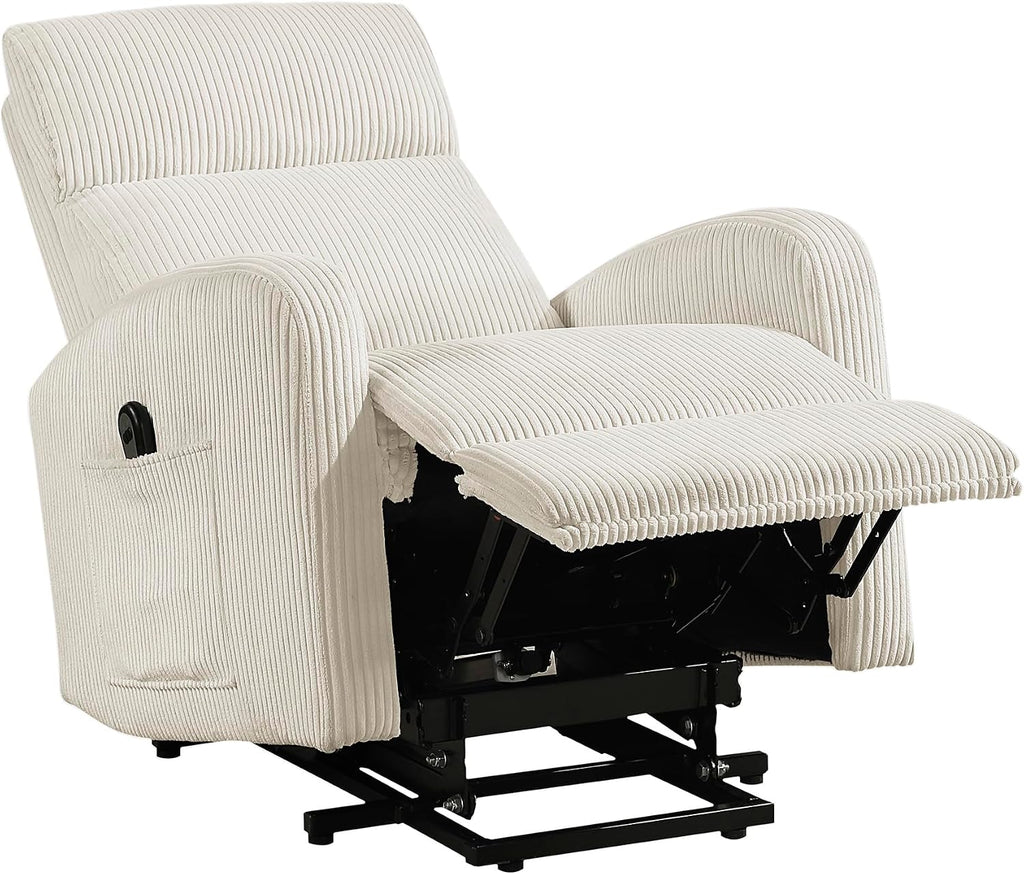 Lexicon Power Lift Recliner Chair for Elderly with Remote Control, Gentle Lift Motion, Side Pocket Armrest, Corduroy Upholstered Electric Recliner for Living Room/Bedroom, Easy Assembly, Beige