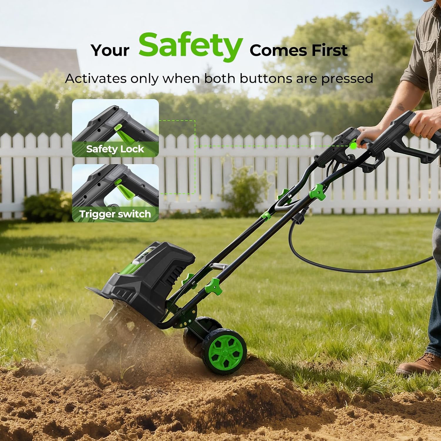 Electric Tiller for Gardening, 1800W 15A Garden Tiller Cultivator, 18' × 9' Rototiller with 24 Steel Tines, 400RPM Corded Tiller for Weeding, Gardening & Soil Cultivation