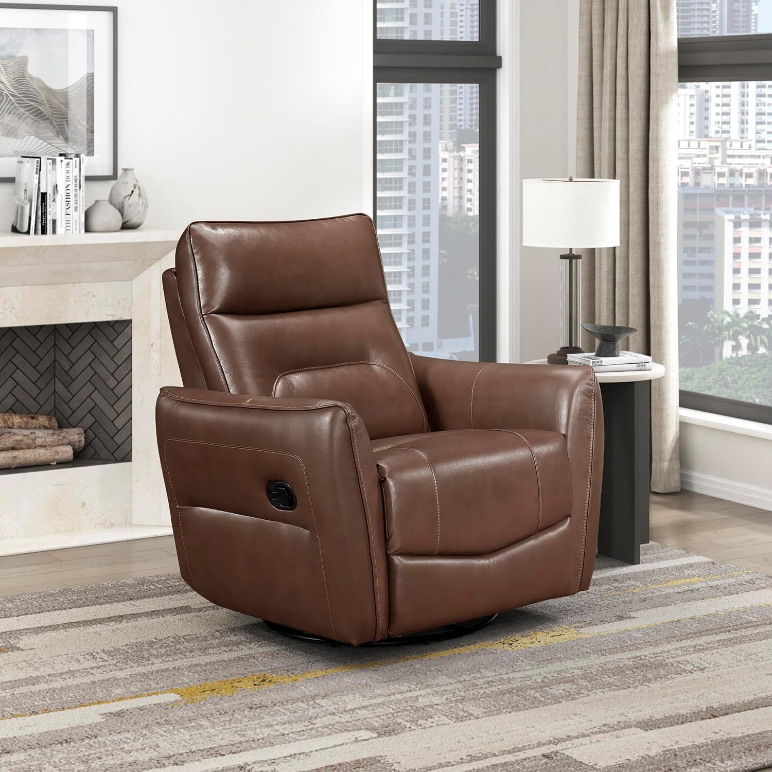 Lexicon Swivel Glider Reclining Chair, Top Grain Leather Match Manual Recliner, Comfy Nursery Glider Recliner, Swivel Reclining Chair for Living Room/Office/Bedroom/Apartment, Toffee Brown