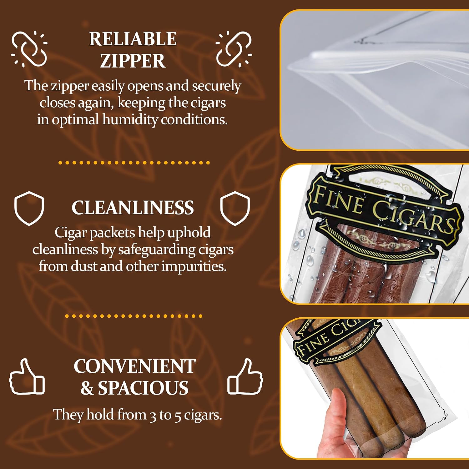 APQ Supply Clear Printed Fine Cigars Cigar Bags Plastic, 4 x 8 Inches. 1000 Pack Reclosable Zipper Bags for Cigars. Polyethylene Cigar Travel Bag, 2 Mil. Small Plastic Baggies for Tobacco Products