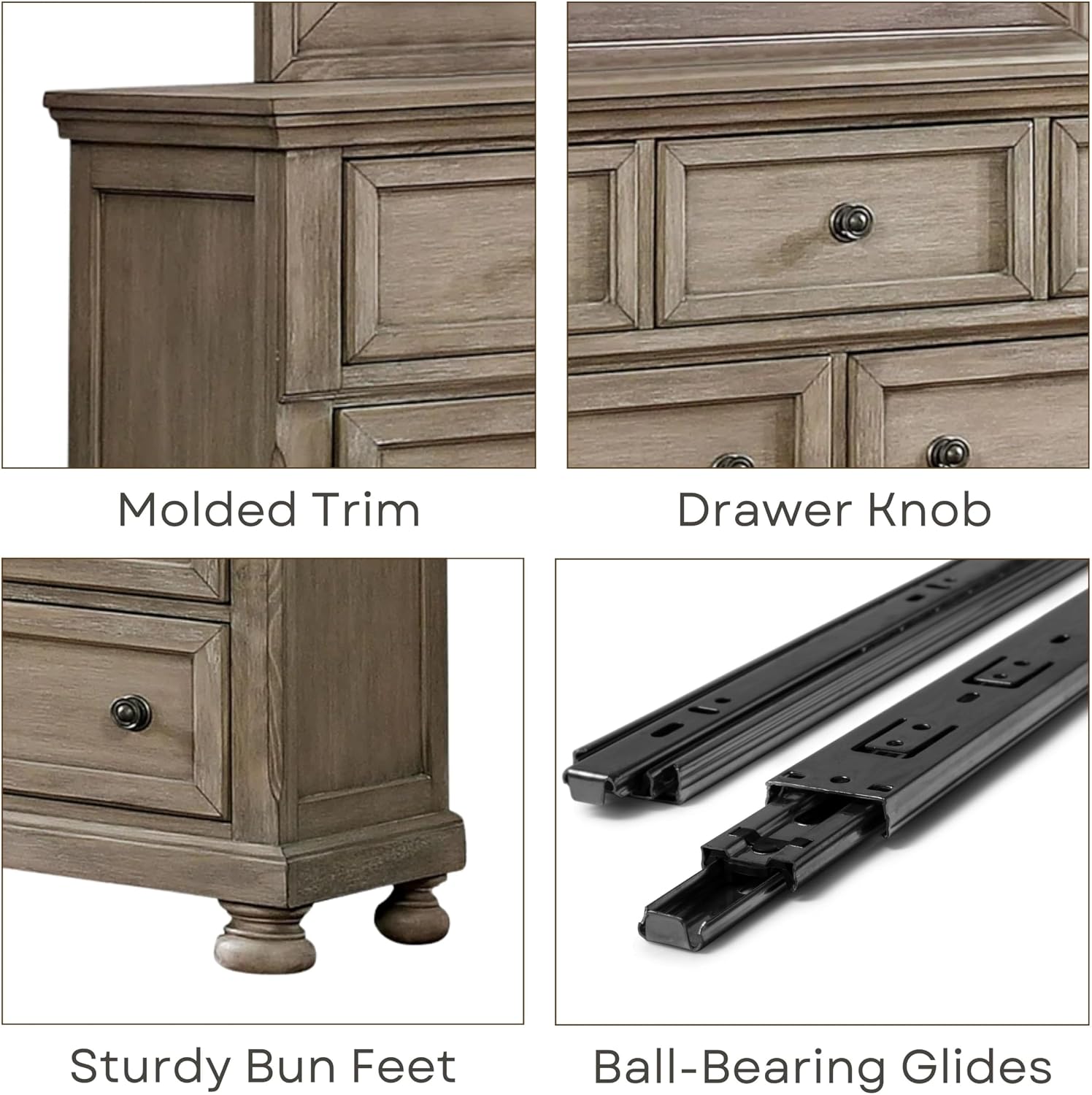 HOMES: Inside + Out Dery Rustic 7-Drawer Wood Dresser and Mirror, Gray