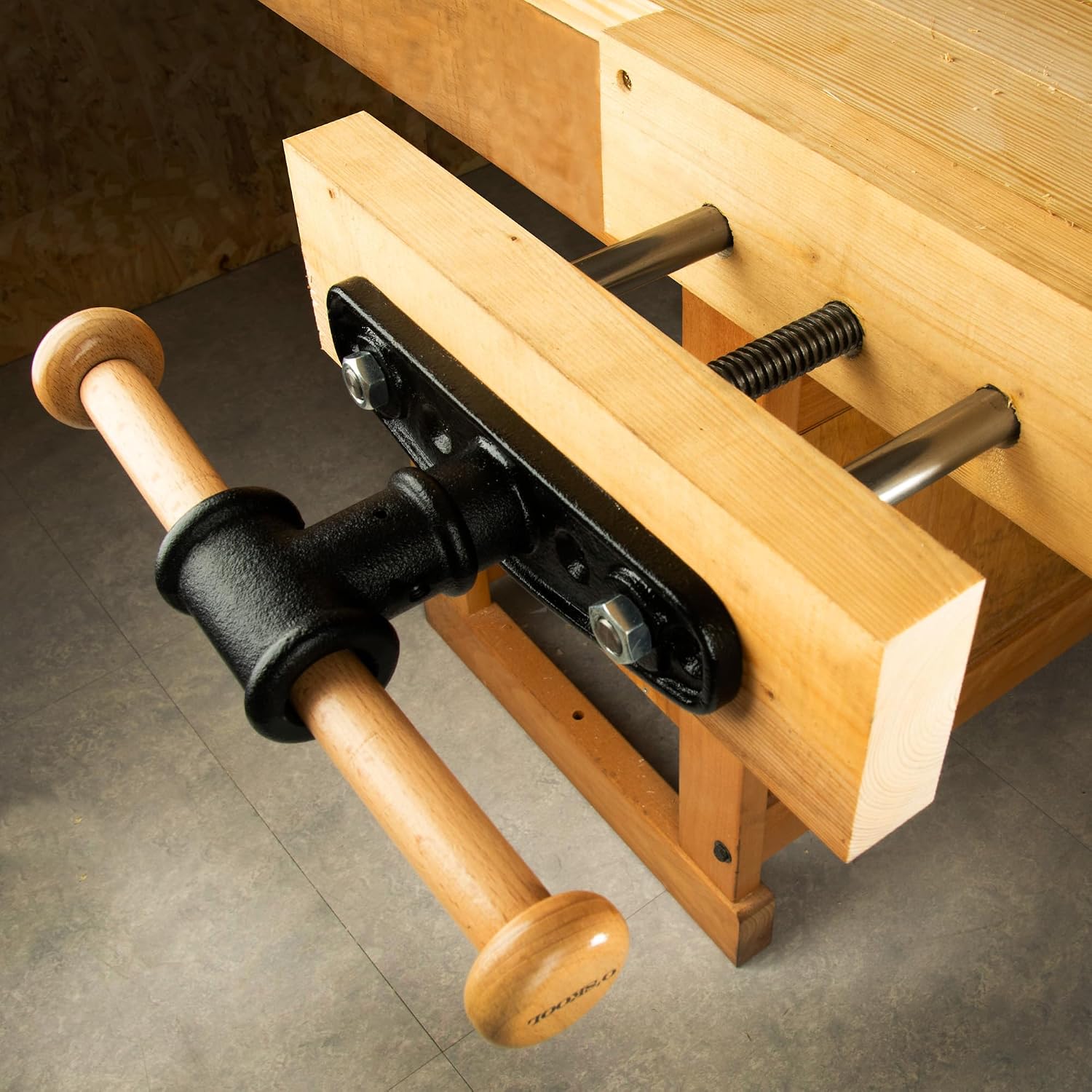 O'SKOOL 9 Inch Quick Release Workbench Front Vise for Woodworking, Heavy Duty Cast Iron Bench Vise with Beechwood Handle, WBA002