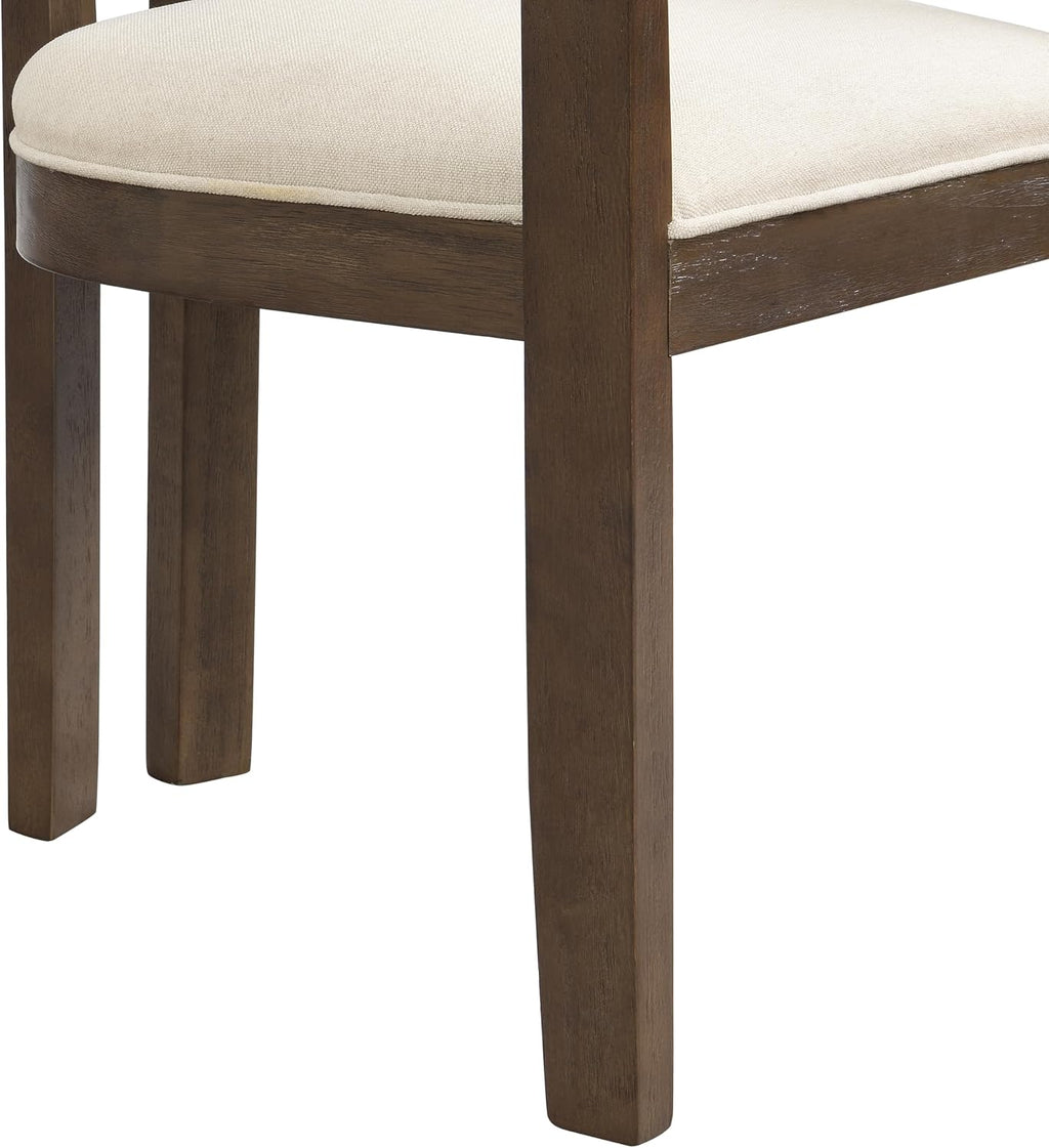 Christopher Knight Home Falcon Fabric Upholstered Dining Chairs Set of 2, Modern Wooden Dining Armchair, Curved Backrest Kitchen Side Chair, Living Room Accent Chair for Extra Seat, Walnut+Beige