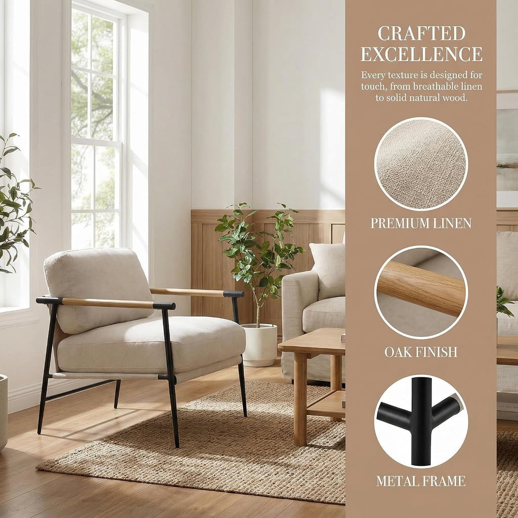 LukeAlon Mid Century Chenille Accent Chairs Set of 2, Ultra Soft Living Room Chairs with Metal Legs Modern Armchair Lounge Chairs Upholstered Comfy Leisure Chair for Bedroom Reception Area, Beige