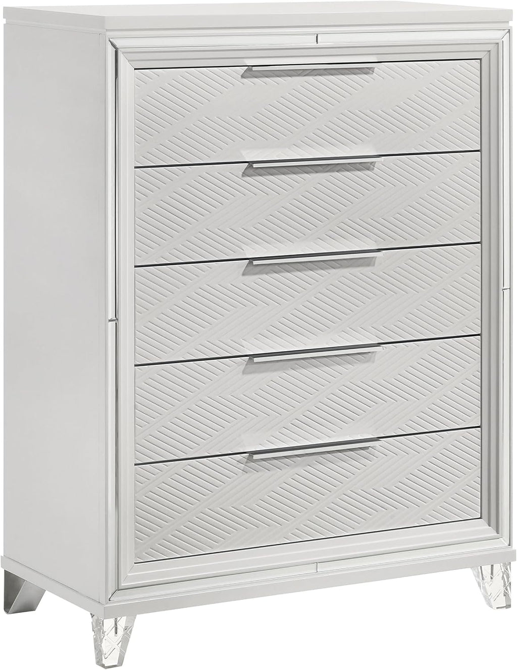 Coaster Home Furnishings Marmore Contemporary Wood 5-Drawer Bedroom Chest of Drawers Chiffonier Clothing Storage Cabinet Bedroom Armoire Tall Dresser Organizer Unit White 224965