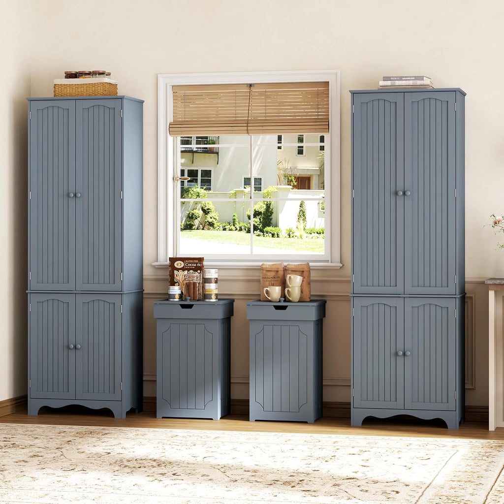 Function Home Tall Pantry Cabinet, Freestanding Storage Cabinet, Wooden Kitchen Pantry with 4 Doors and 5 Shelves, 72' Floor Cabinet Organizer for Kitchen Living Room Bathroom, Grey