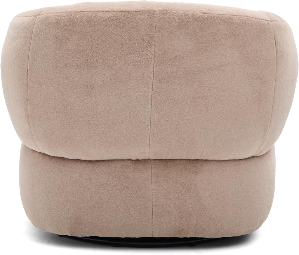 Christopher Knight Home Manie Plush Fabric 360° Swivel Accent Chair, Solid Wood Living Room Swivel Barrel Chair, Rotating Single Lounge Sofa, Comfy Reading Armchair, Beige/Camel