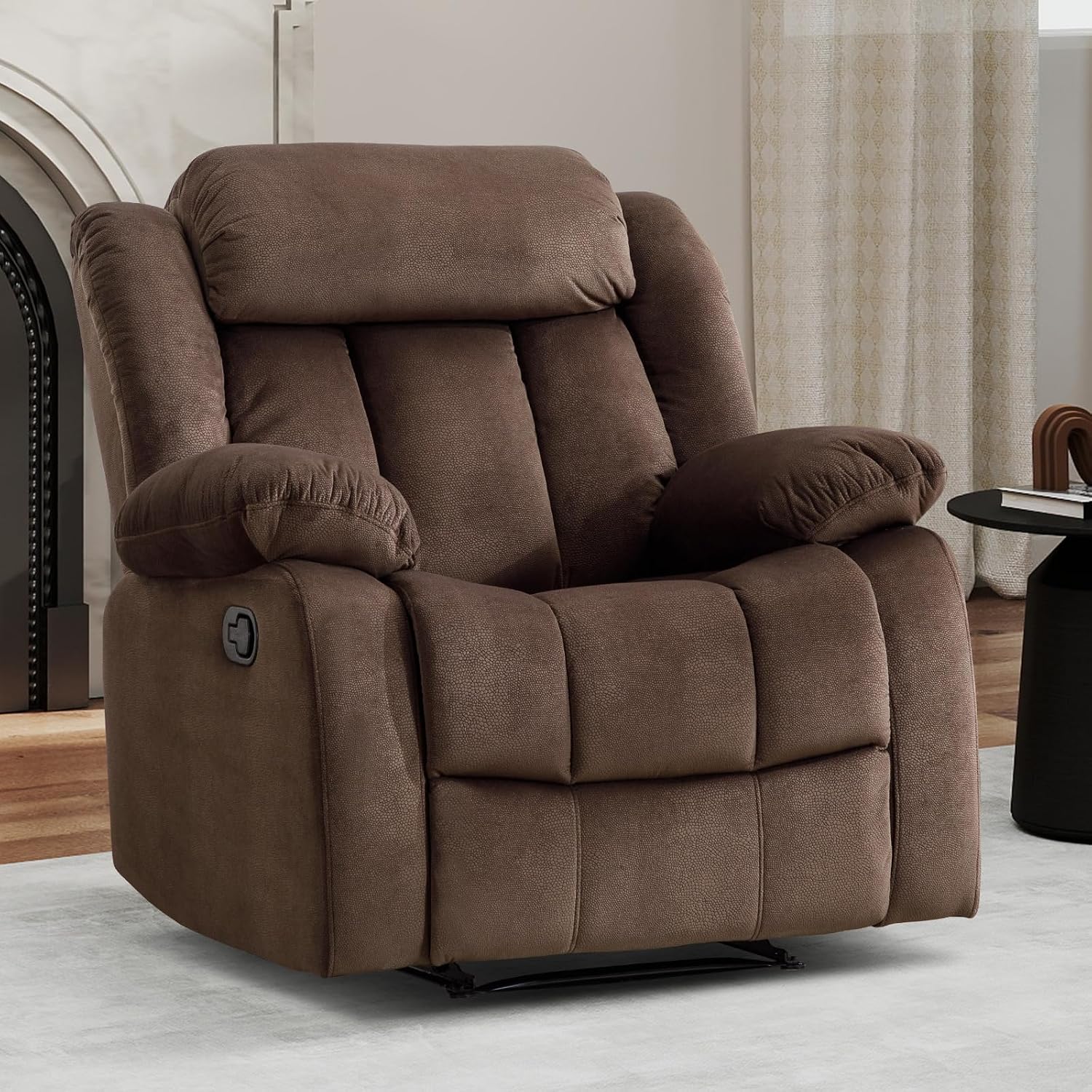 EBELLO Manual Recliner Chair, Classic and Fabric Recliner Sofa with Overstuffed Arms and Back for Living Room, Bedroom, Brown