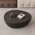 KEIKI 32.1' Goose Eggs Shape Coffee Table, Modern Sofa Side Table with Marble Top & Leather Wrap, Small End Table for Living Room, Bedroom, Office, Black