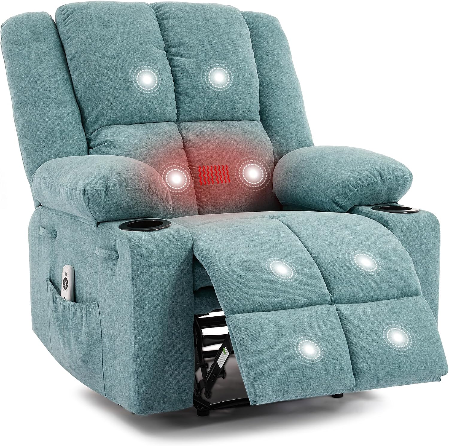 Manual Recliner Chair with Heating & Massage,Ergonomic Overstuffed Breathable Fabric Reclining Chair with Side Pockets,Q235 Steel Frame Lazy Boy Recliner Single Sofa for Living Room Bedroom