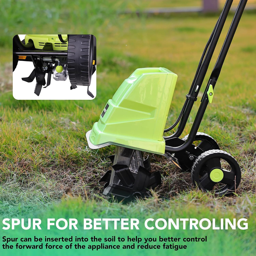 12 Inch Small Electric Corded Garden Tiller Cultivator 13.5 AMP Power Rototiller for Gardening with Adjustable Wheels